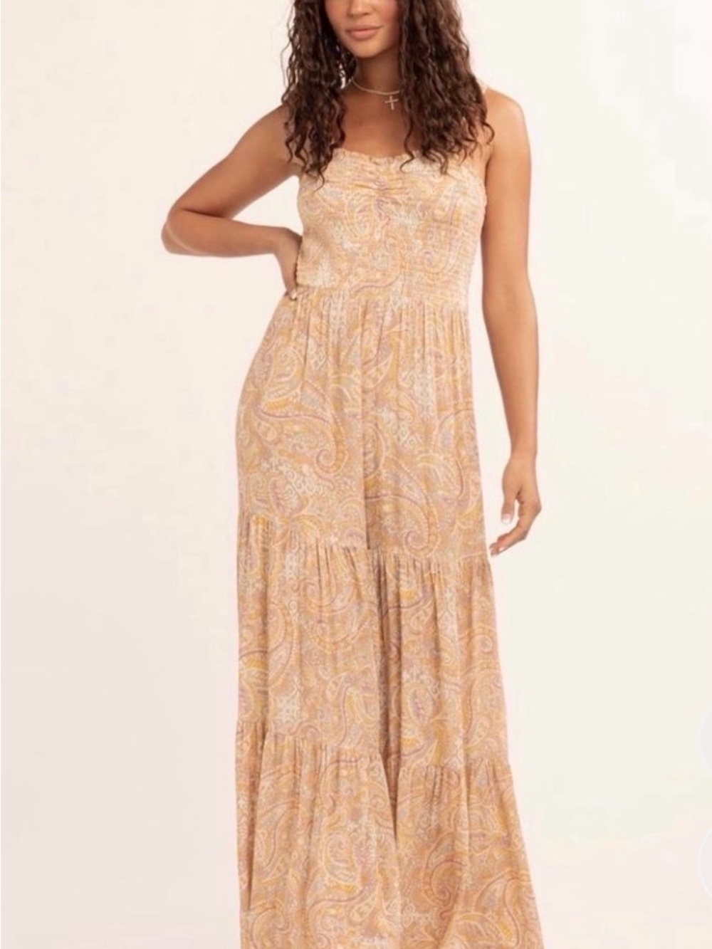 Jessica Simpson Peach Paisley Wide Leg Jumpsuit